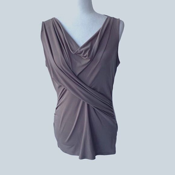 New York & Company Y2K Brown Short Sleeve Ruched Top SZ M - Picture 1 of 10